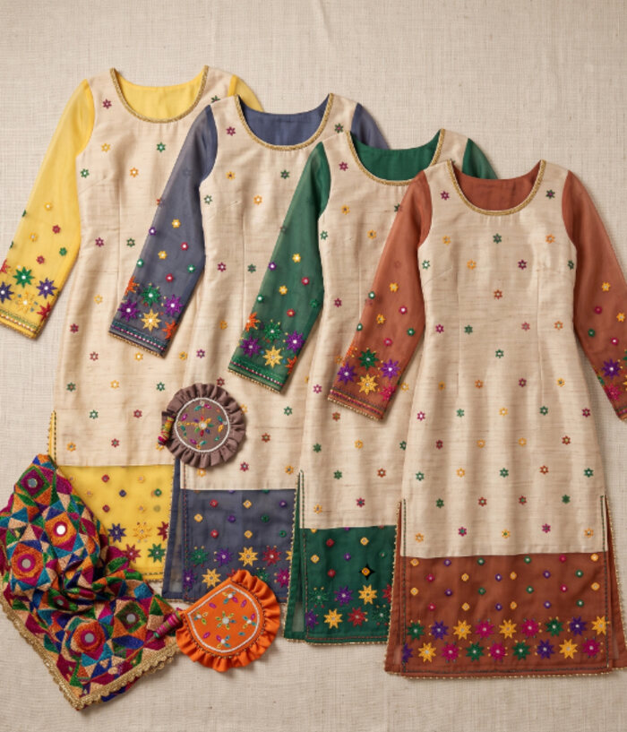 Family set in hand-embroidered khadi cotton