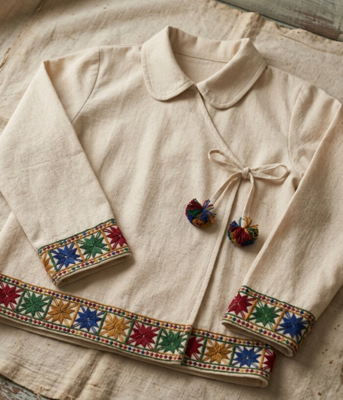 Chand Dress in vanilla khadi cotton with star appliqué